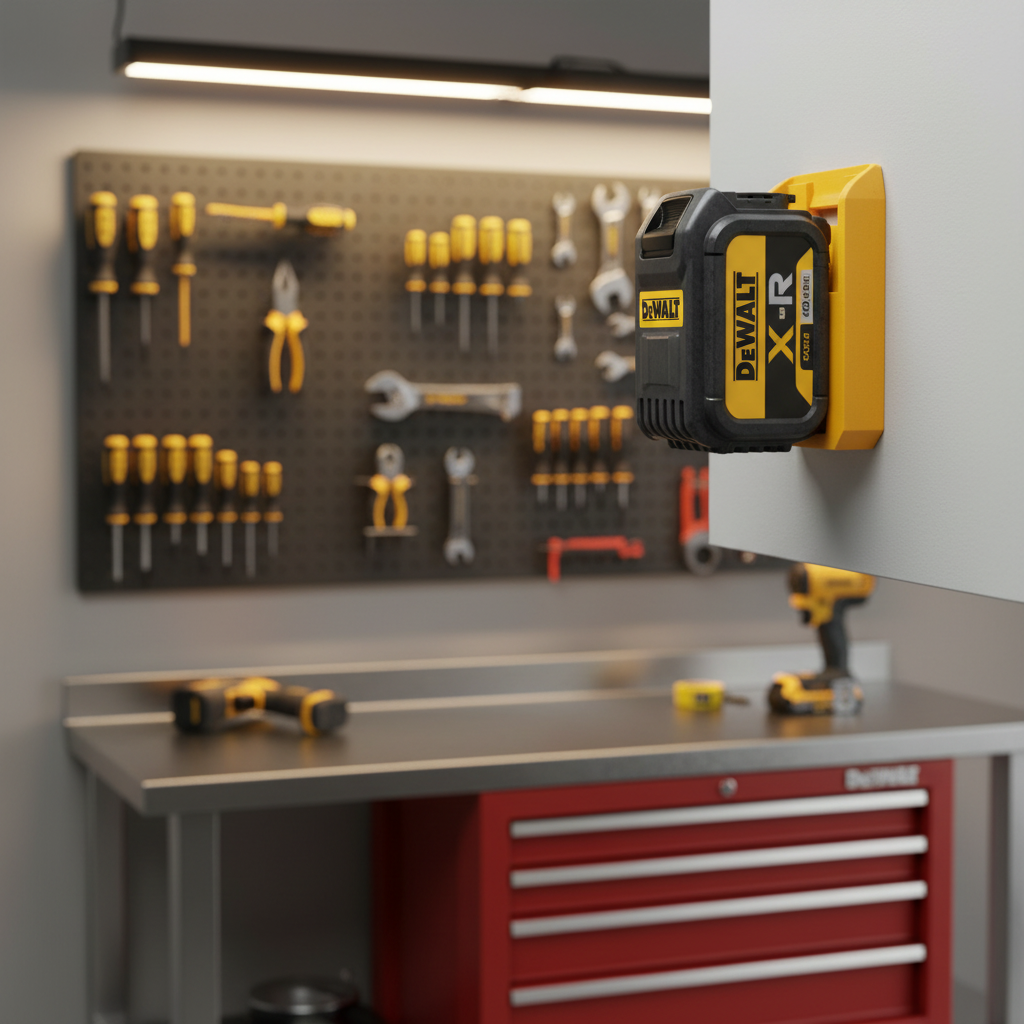 DeWalt Battery Wall Mount Holder in Professional Workshop
