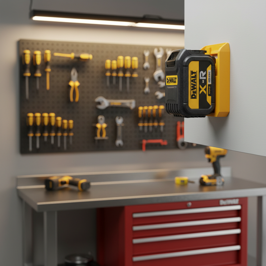 DeWalt Battery Wall Mount Holder in Professional Workshop